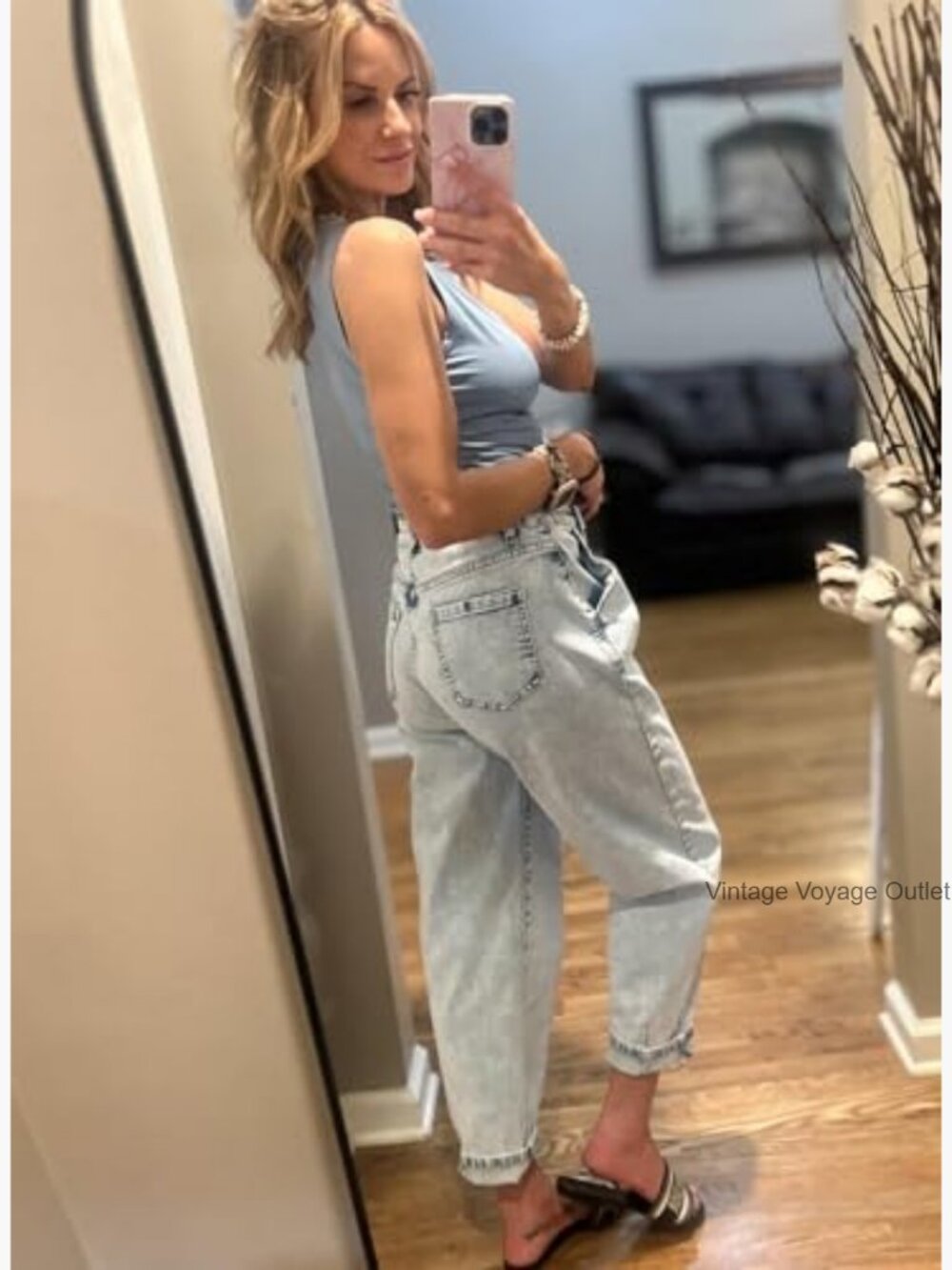 High Waisted Baggy Boyfriend Barrel Jeans with Tapered Leg - Picture 5 of 7